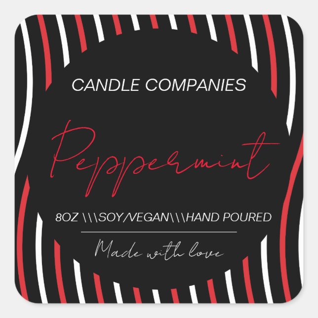 Pegatina Cuadrada Navidades Peppermint Vegan Candle Maker Business (Anverso)