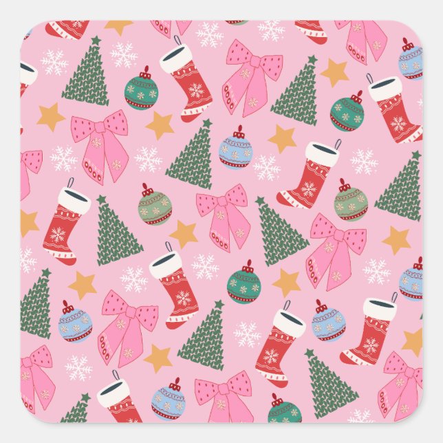Pegatina Cuadrada Navidades pequeños rosados (Anverso)