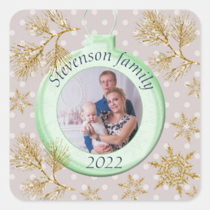 Pegatina Cuadrada Navidades, personalización, foto, purpurina, punto