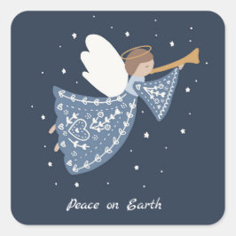 Pegatina Cuadrada Navidades personalizados Angel Holiday Peace Earth