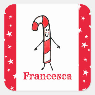 Pegatina Cuadrada Navidades personalizados Candy Cane