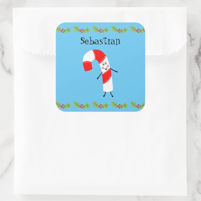 Pegatina Cuadrada Navidades personalizados Candy Cane (Bolso)