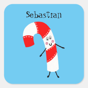 Pegatina Cuadrada Navidades personalizados Candy Cane Square Pegatin