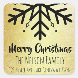 Pegatina Cuadrada Navidades personalizados de copos de nieve negros 