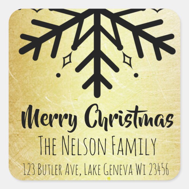 Pegatina Cuadrada Navidades personalizados de copos de nieve negros  (Anverso)