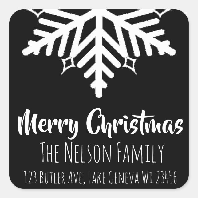 Pegatina Cuadrada Navidades personalizados de copos de nieve negros  (Anverso)