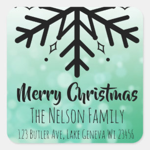Pegatina Cuadrada Navidades personalizados de copos de nieve negros