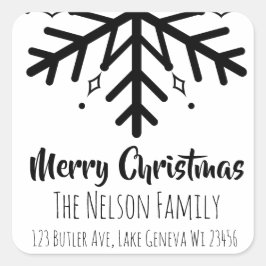 Pegatina Cuadrada Navidades personalizados de copos de nieve negros 