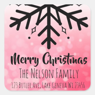 Pegatina Cuadrada Navidades personalizados de copos de nieve negros