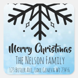 Pegatina Cuadrada Navidades personalizados de copos de nieve negros 