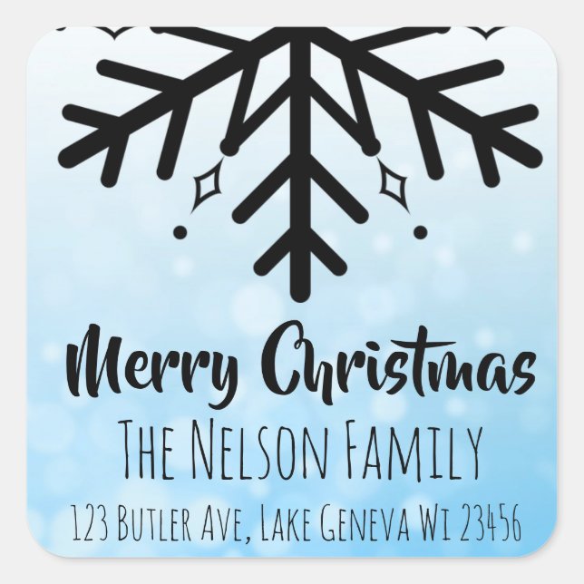 Pegatina Cuadrada Navidades personalizados de copos de nieve negros  (Anverso)