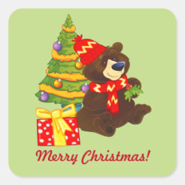 Pegatina Cuadrada Navidades Personalizados de Fun Teddy Bear