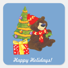 Pegatina Cuadrada Navidades Personalizados de Fun Teddy Bear