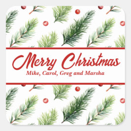 Pegatina Cuadrada Navidades Personalizados De Holiday Pine Y Berries