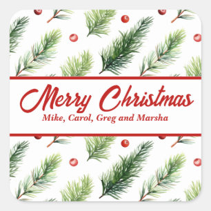 Pegatina Cuadrada Navidades Personalizados De Holiday Pine Y Berries