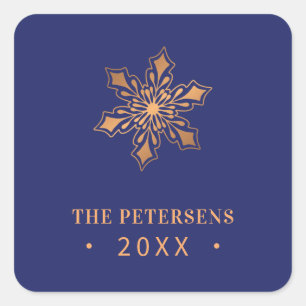 Pegatina Cuadrada Navidades personalizados de la familia Gold Snowfl