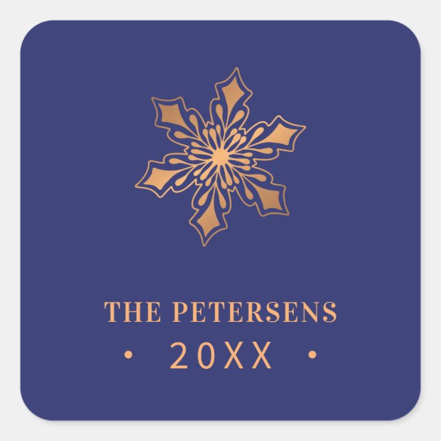 Pegatina Cuadrada Navidades personalizados de la familia Gold Snowfl (Anverso)