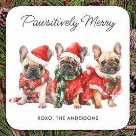 Pegatina Cuadrada Navidades personalizados de perros de Bulldog fran