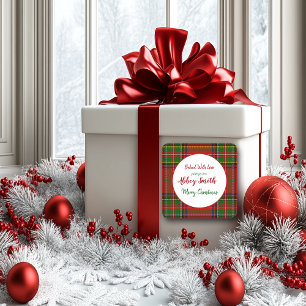 Pegatina Cuadrada Navidades Personalizados de Placas Verde Rojas