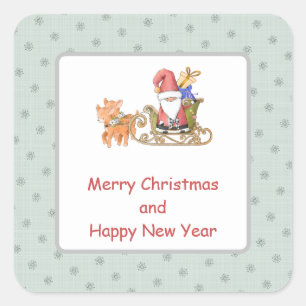 Pegatina Cuadrada Navidades Personalizados de Santa Claus Reindeer S