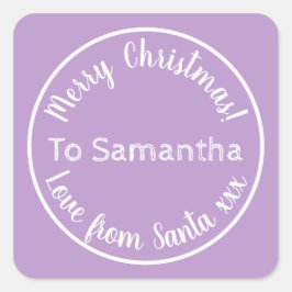 Pegatina Cuadrada Navidades personalizados de Santa Purple Lilac