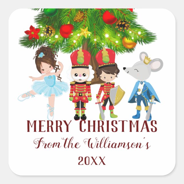 Pegatina Cuadrada Navidades Personalizados Del Ballet Nutcracker (Anverso)
