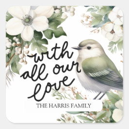 Pegatina Cuadrada Navidades personalizados Flores y Aves - Con Amor