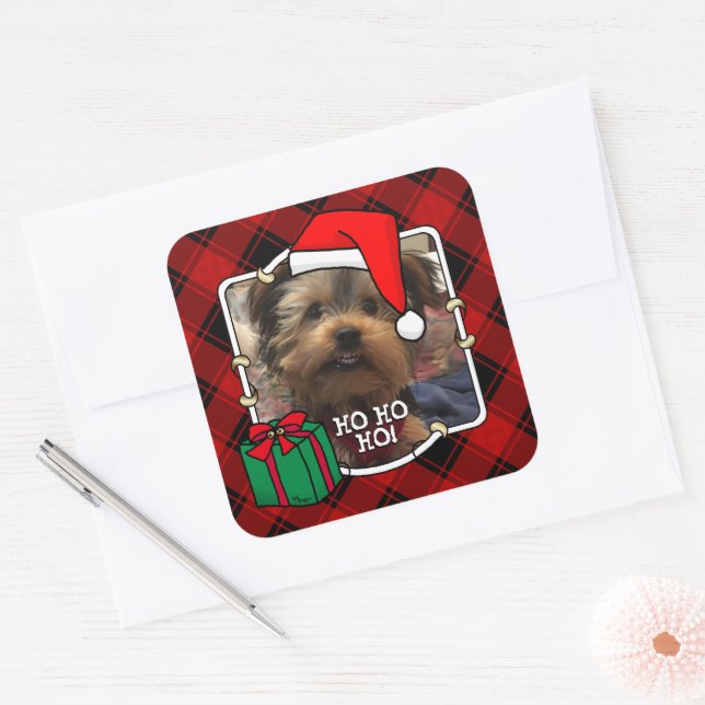 Pegatina Cuadrada Navidades personalizados fotograma rojo y negro (Sobre)