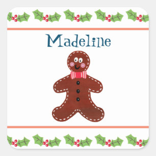 Pegatina Cuadrada Navidades personalizados Gingerbread Man Square St