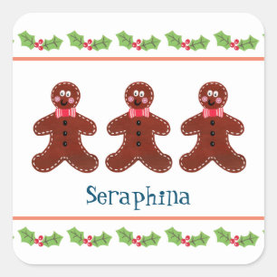 Pegatina Cuadrada Navidades personalizados Gingerbread Man Square St
