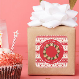 Pegatina Cuadrada Navidades personalizados Gingerbread Wreath Pegati