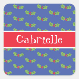 Pegatina Cuadrada Navidades personalizados Holly & Berries