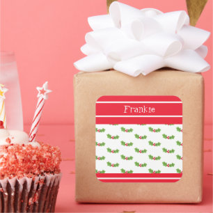 Pegatina Cuadrada Navidades personalizados Holly & Berries