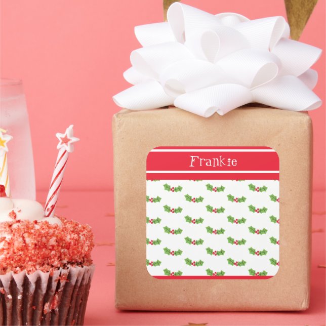 Pegatina Cuadrada Navidades personalizados Holly & Berries Square St (Fiesta)
