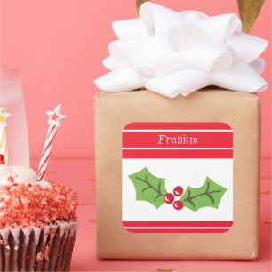 Pegatina Cuadrada Navidades personalizados Holly & Berries Square St