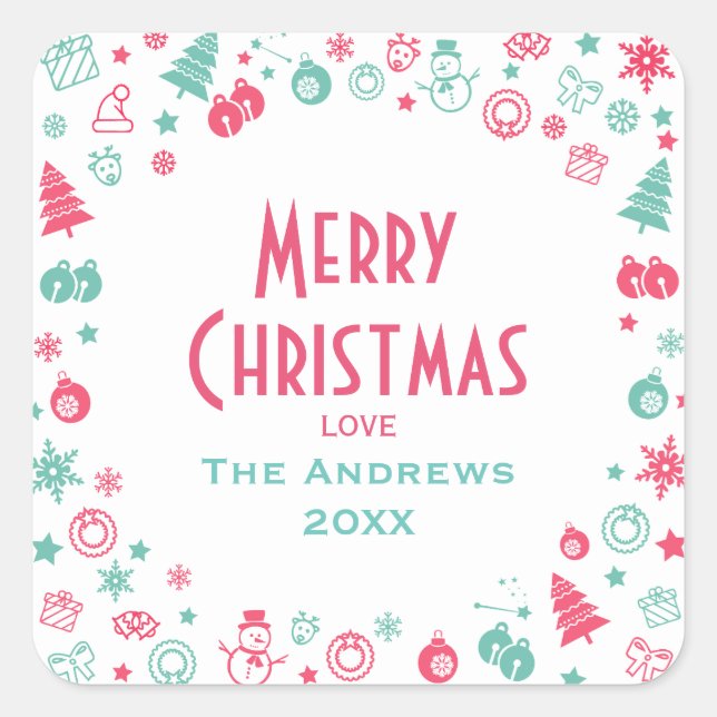 Pegatina Cuadrada Navidades Personalizados modernos y elegantes entr (Anverso)