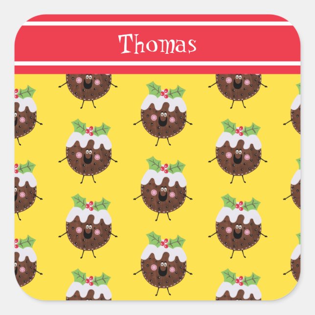 Pegatina Cuadrada Navidades personalizados pudding (Anverso)