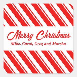 Pegatina Cuadrada Navidades Personalizados rayados de caña de carame