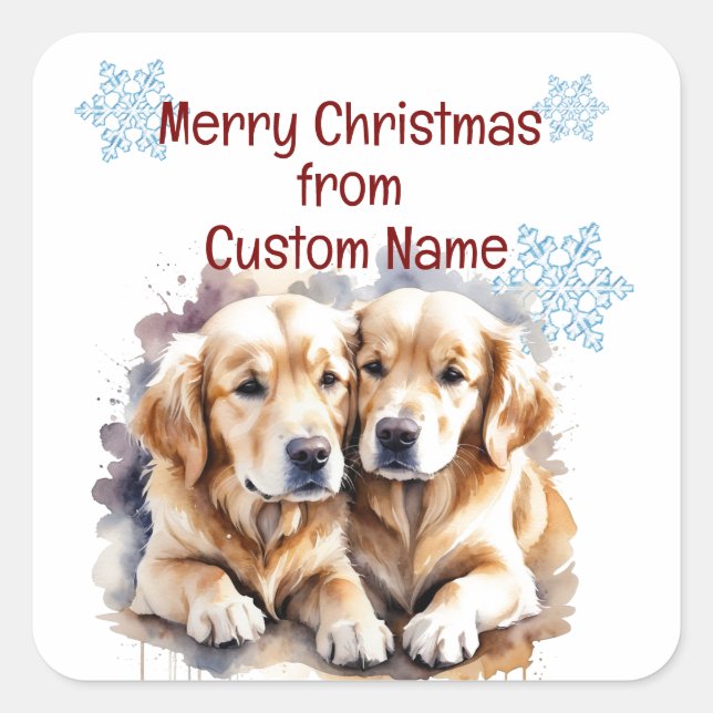 Pegatina Cuadrada Navidades Personalizar de perros con cachorros (Anverso)
