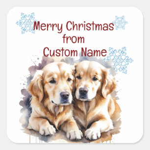 Pegatina Cuadrada Navidades Personalizar de perros con cachorros