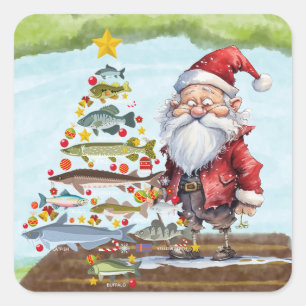 Pegatina Cuadrada Navidades pesqueros de Santa Claus