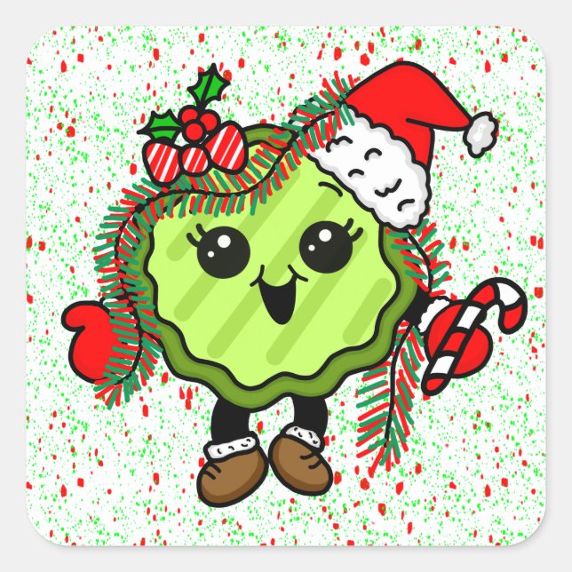 Pegatina Cuadrada Navidades Pickle | Divertidas paginas de vacacione (Anverso)
