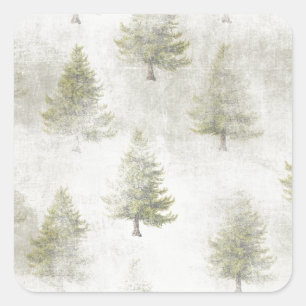 Pegatina Cuadrada Navidades Pine tree Grunge Snow Background