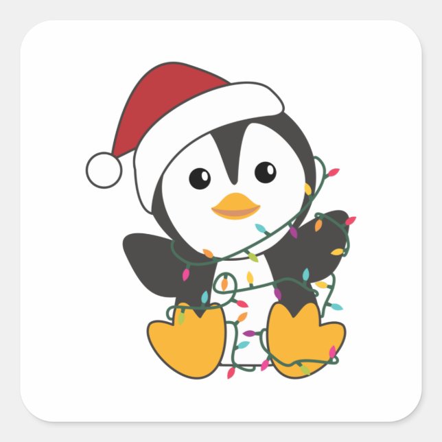 Pegatina Cuadrada Navidades pingüinos nevan animales de invierno pin (Anverso)