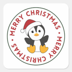 Pegatina Cuadrada Navidades pingüinos niegan animales de invierno pi