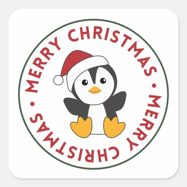 Pegatina Cuadrada Navidades pingüinos niegan animales de invierno pi (Anverso)