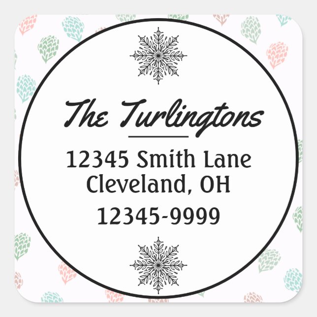 Pegatina Cuadrada Navidades pintados a mano Dirección de devolución  (Anverso)