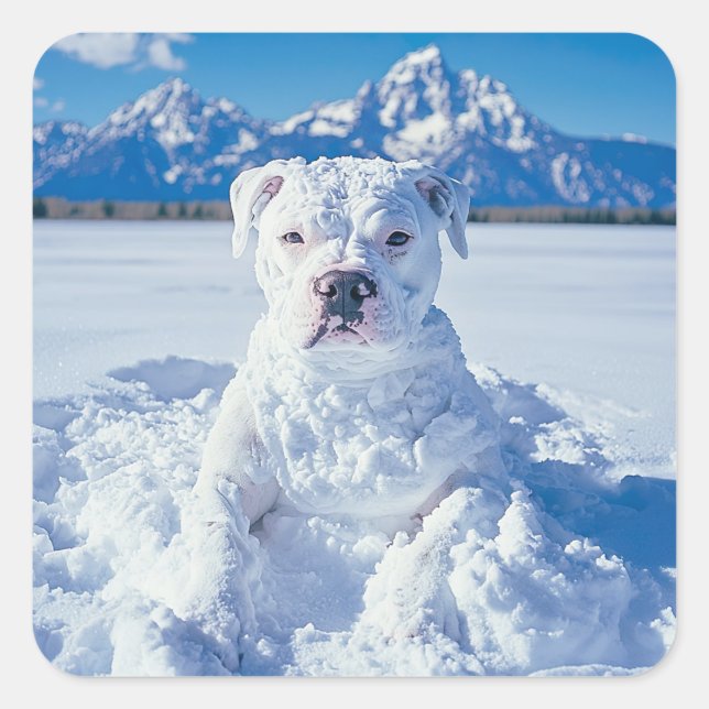 Pegatina Cuadrada Navidades Pitbull Dog Snowman (Anverso)