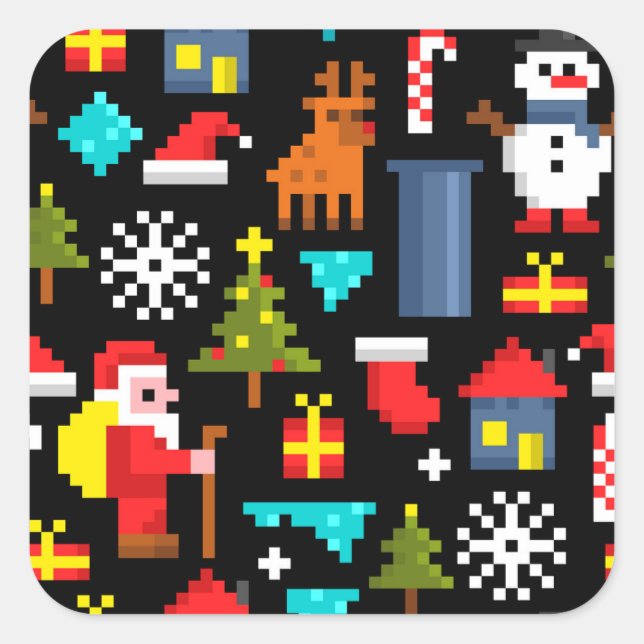 Pegatina Cuadrada Navidades Pixel (Anverso)