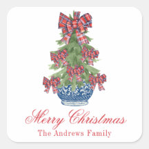 Navidades Plaid Bow Chinoiserie Topiary Tree
